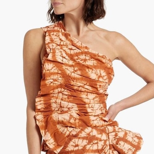 Ulla Johnson Senta One-Shoulder Ruffled Tie-Dyed Cotton Top Size 6